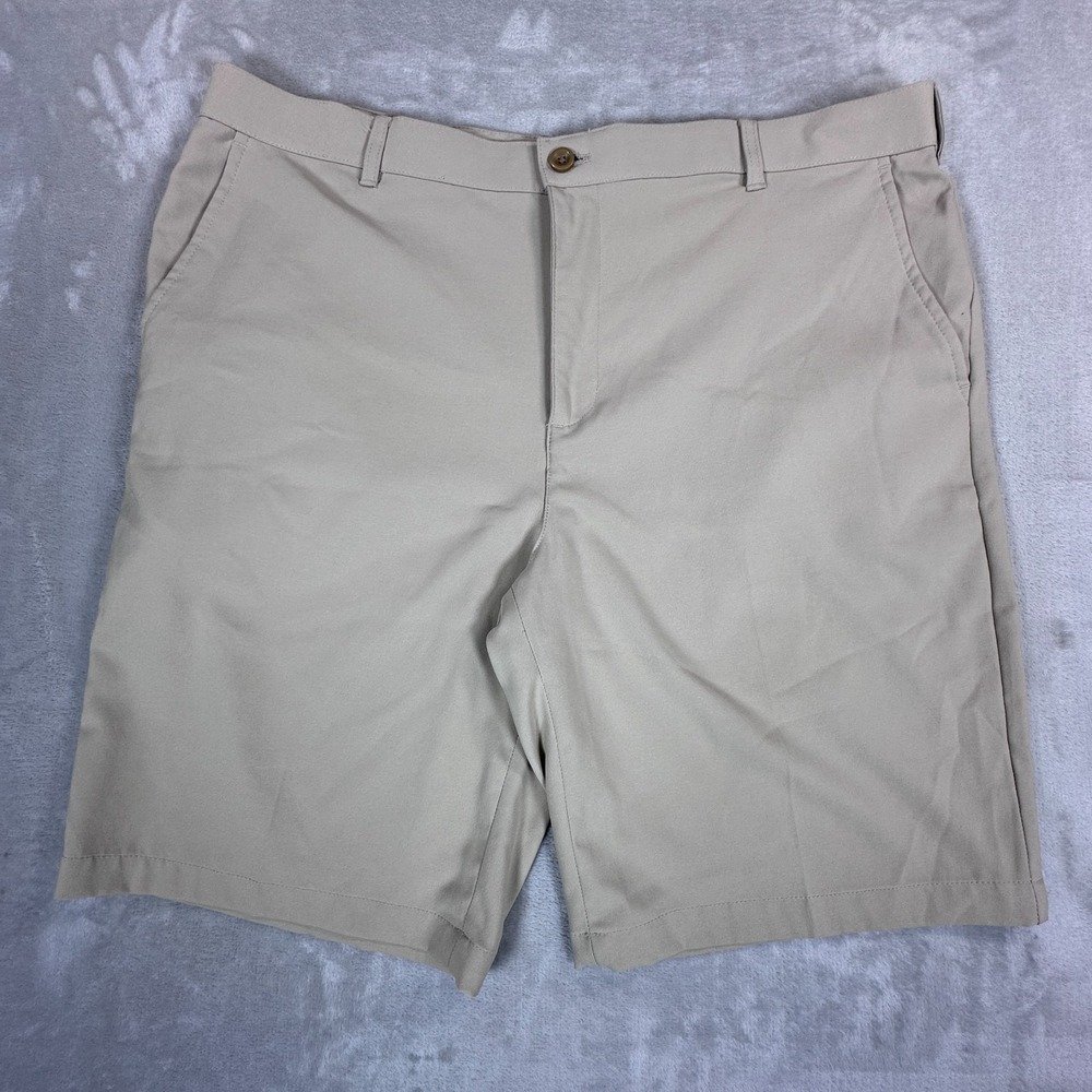 Izod Golf Shorts Mens 40 Beige Stretch Casual Flat Front Straight Fit Bottom